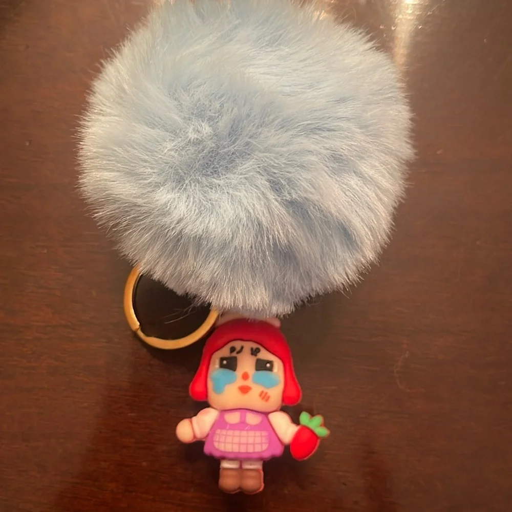 Blue Fluffy Keychain with CryBaby Doll Charm new